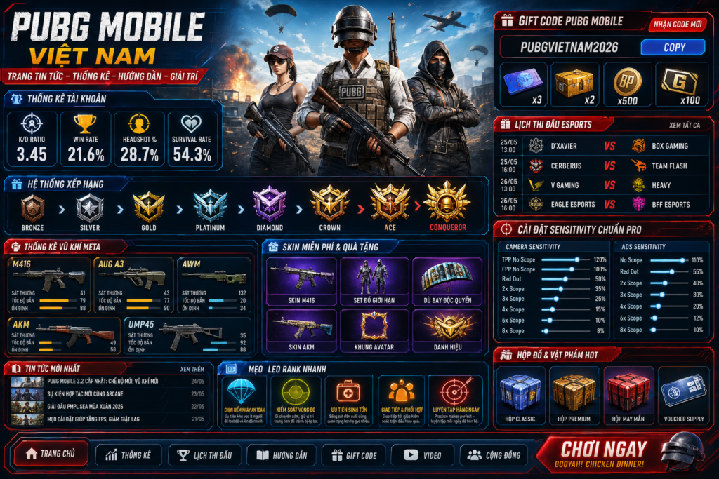 Ảnh bài viết Cổng Thông Tin Toàn Diện Về Thống Kê, Vũ Khí Và Leo Rank Hiệu Quả PUBG Mobile Việt Nam - Bài viết